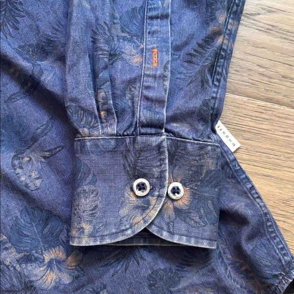 Bugatti | Dark Blue Hawaiian Themed Long Sleeve Button Up Shirt Size Medium - Picture 8 of 14